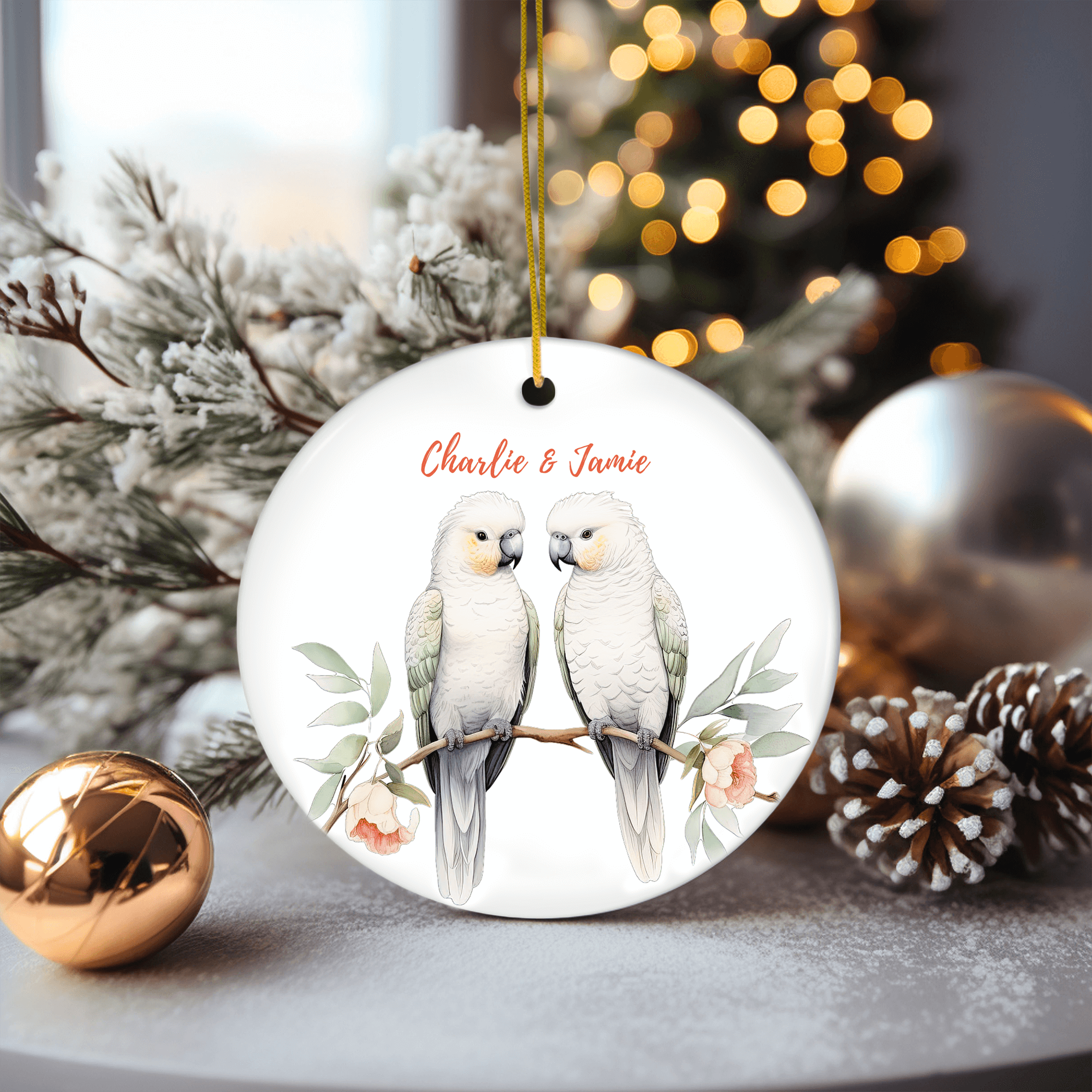 Personalized Flowers & Parrots Ornament