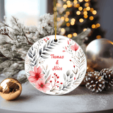 Personalized Pink Flowers & Floral Ornament