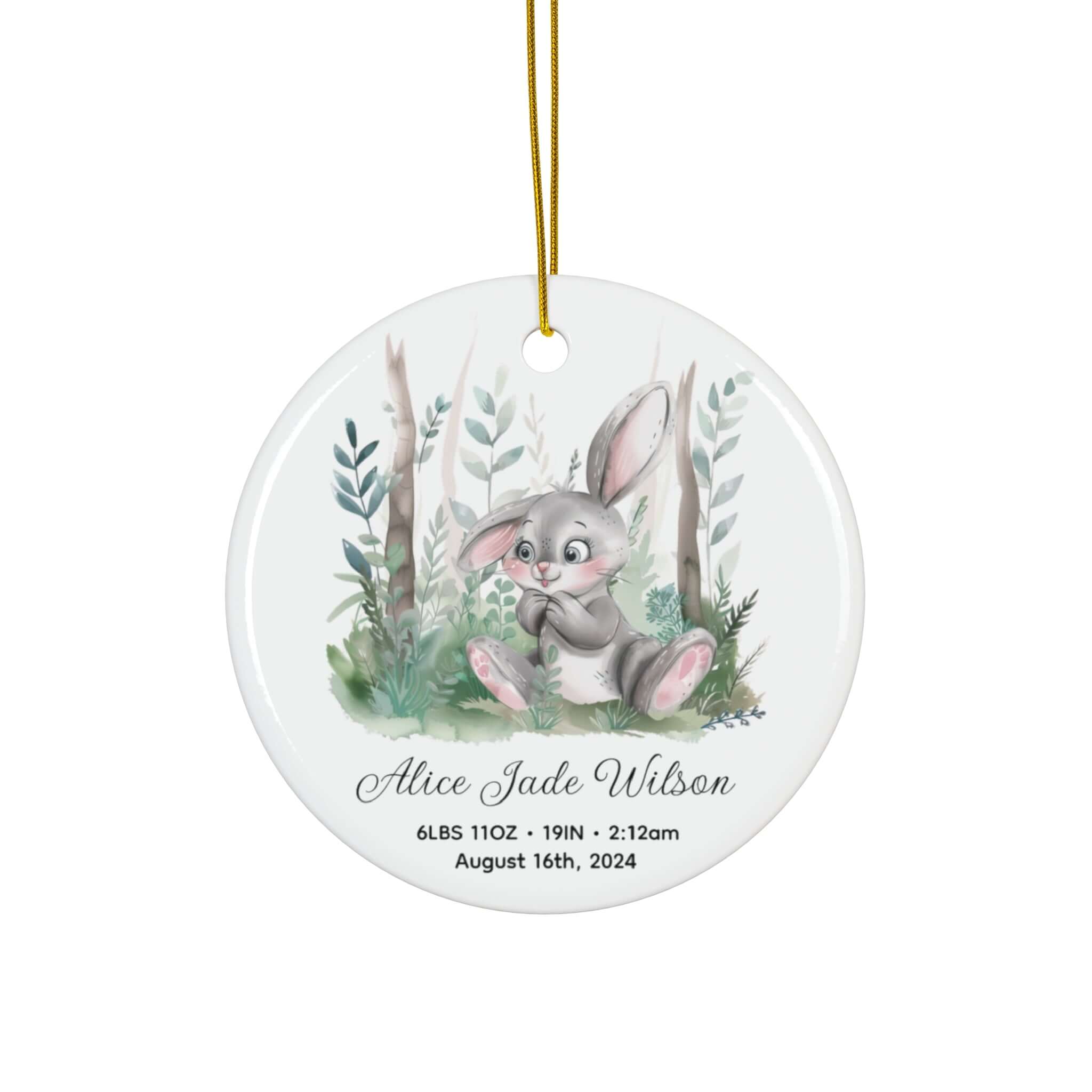 Personalized Birth Stats Keepsake Bunny Ornament