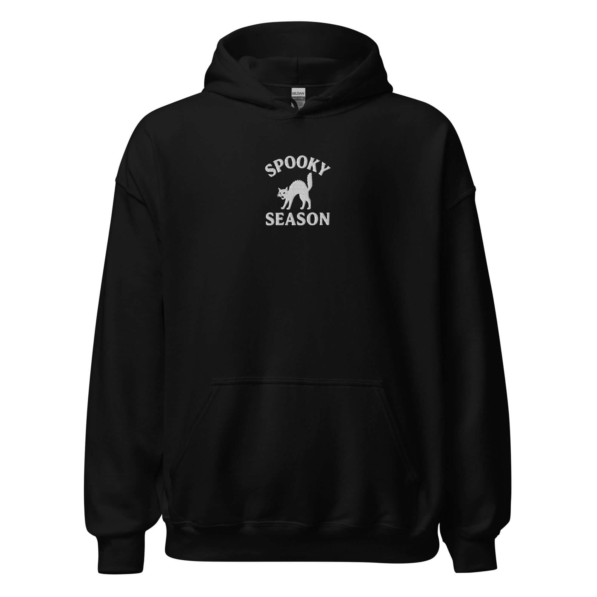 Spooky Season Hoodie – Embroidered Halloween Hoodie, Black Cat Gift