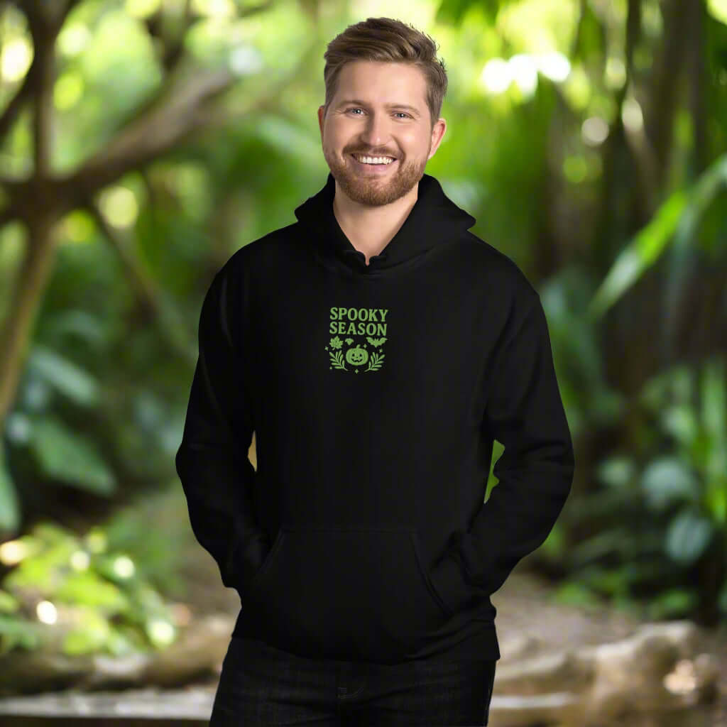 Spooky Season Pumpkin & Bat Hoodie – Personalized Embroidered Hoodie, Halloween Fall Gift