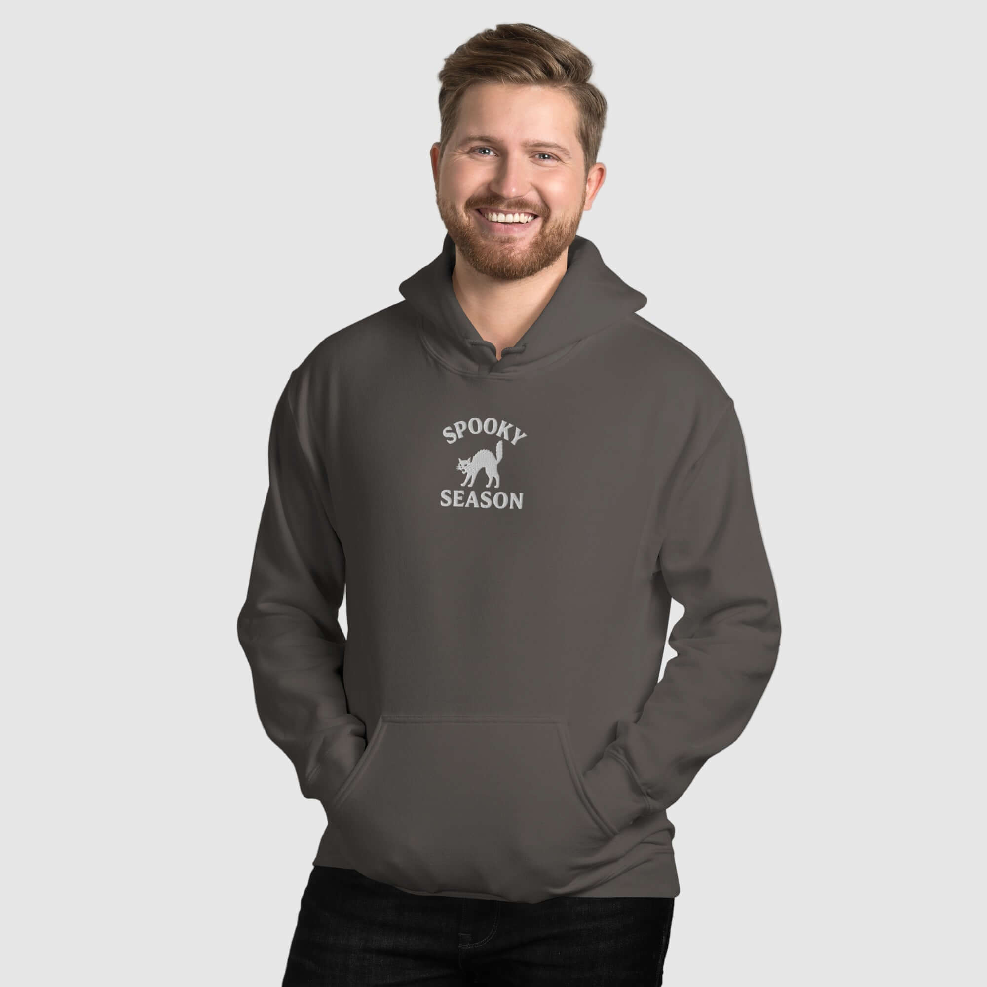 Spooky Season Hoodie – Embroidered Halloween Hoodie, Black Cat Gift