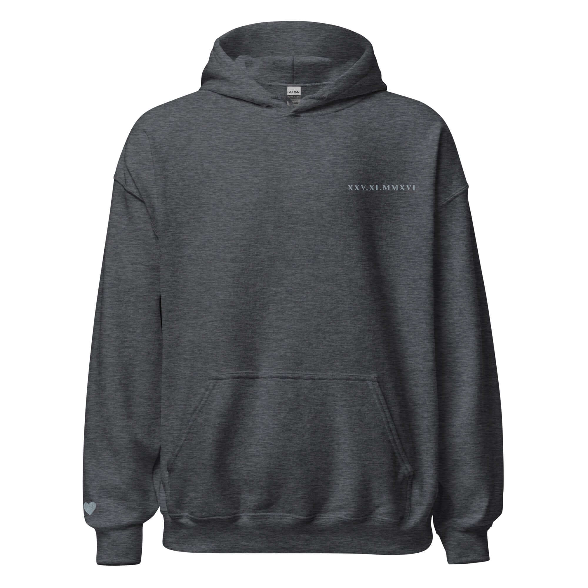 Roman Numeral Date Hoodie – Personalized Embroidered Hoodie, Couples or Friend Gift