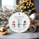 Personalized Family Of Three Family Snowman Ornament