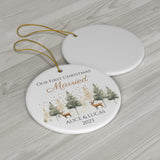 Personalized Our First Christmas Married Reindeer & Pine Trees Ornament
