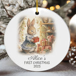 Personalized Child's First Christmas Cute Rabbit Ornament