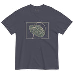 Monstera leaf design on a Navy garment-dyed cotton t-shirt