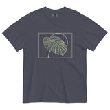 Monstera leaf design on a Navy garment-dyed cotton t-shirt