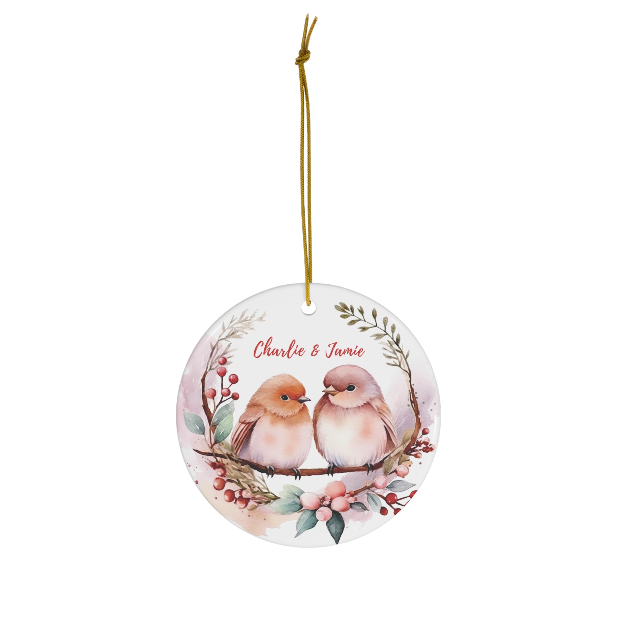 Personalized Cute Birds & Flowers Floral Ornament