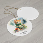 Personalized Cute Kitten in Green Sweater Ornament