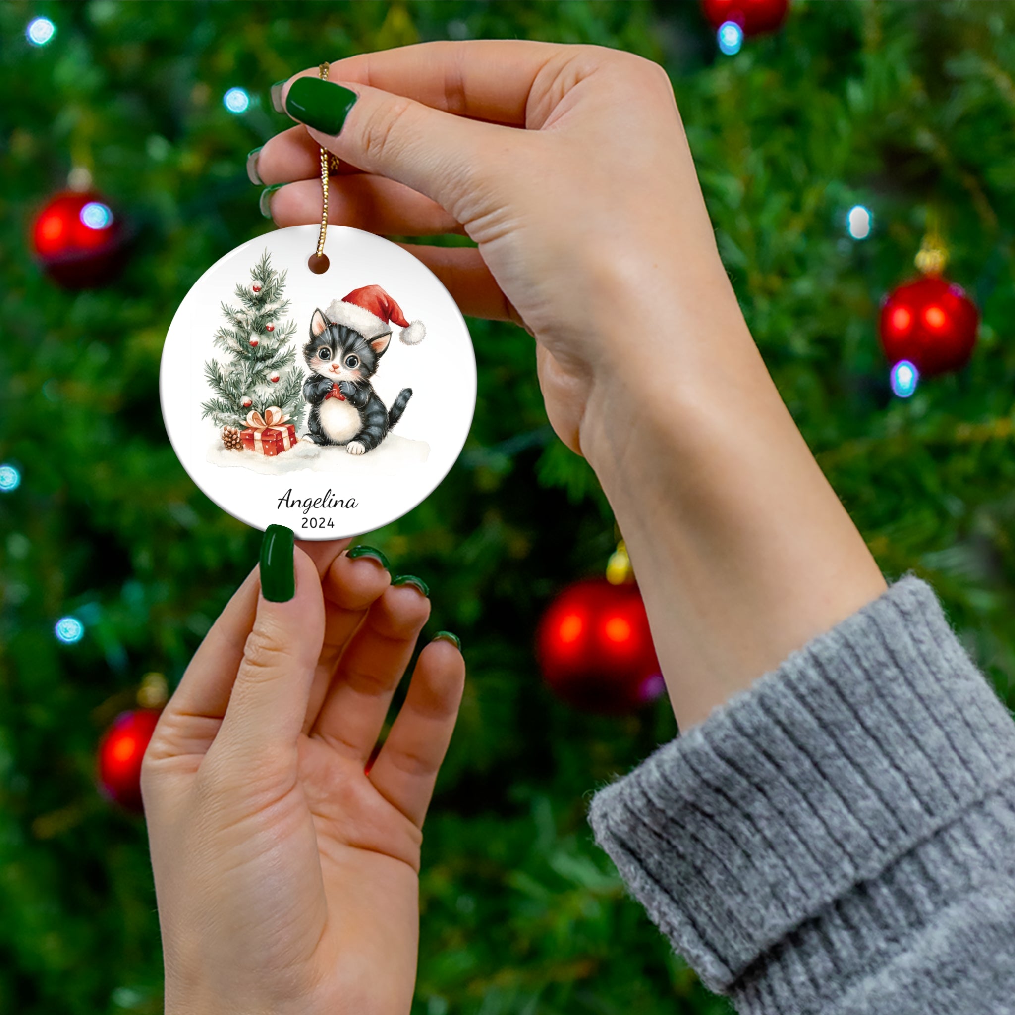 Personalized Santa Kitty Christmas Ornament