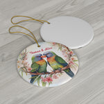 Personalized Lorikeet Parrots & Pink Flowers Ornament