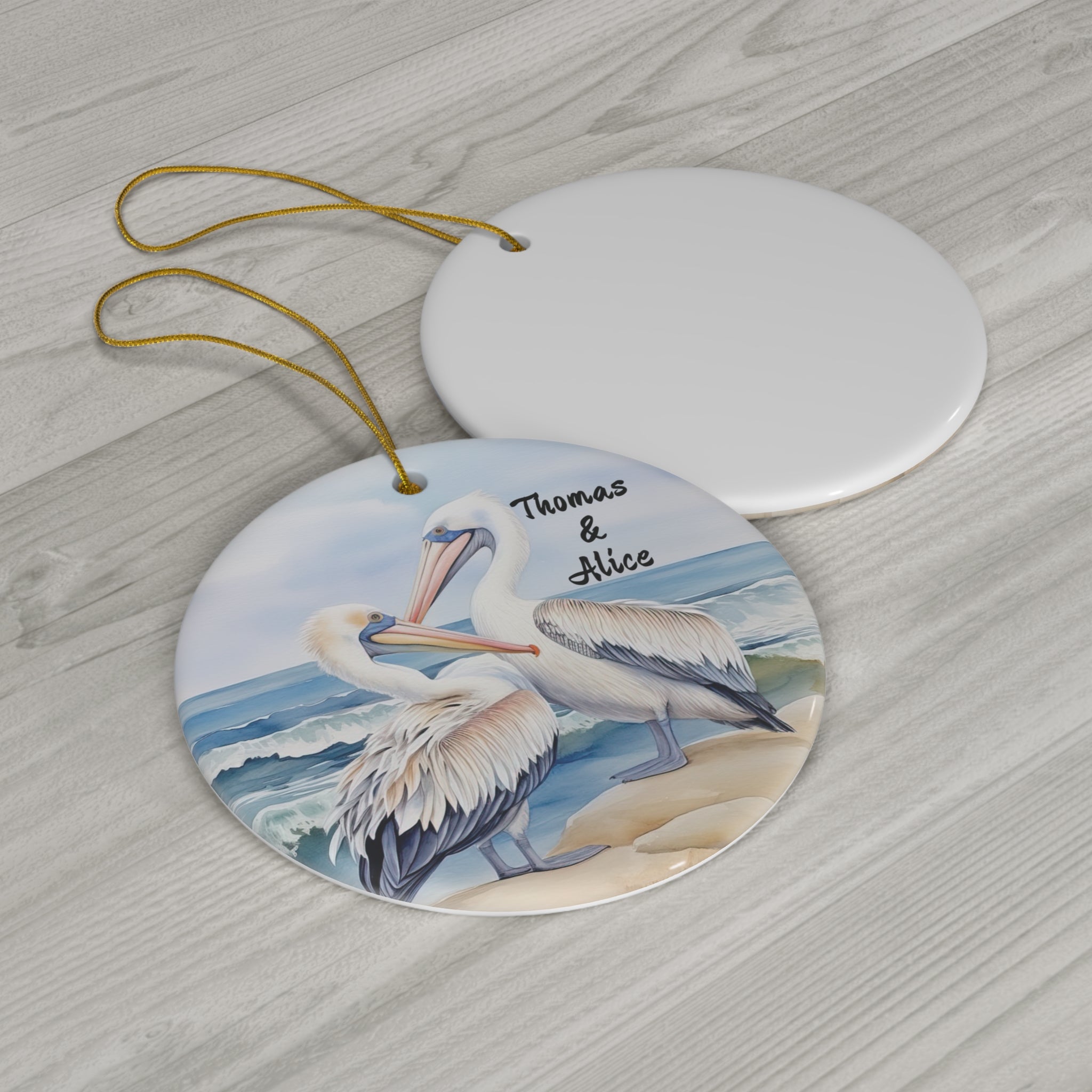 Personalized Pelicans Seabirds Beach Ornament