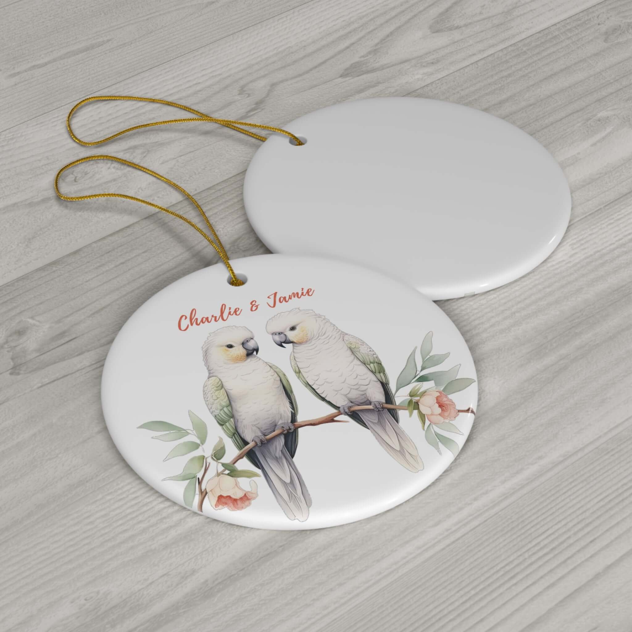 Personalized Flowers & Parrots Ornament