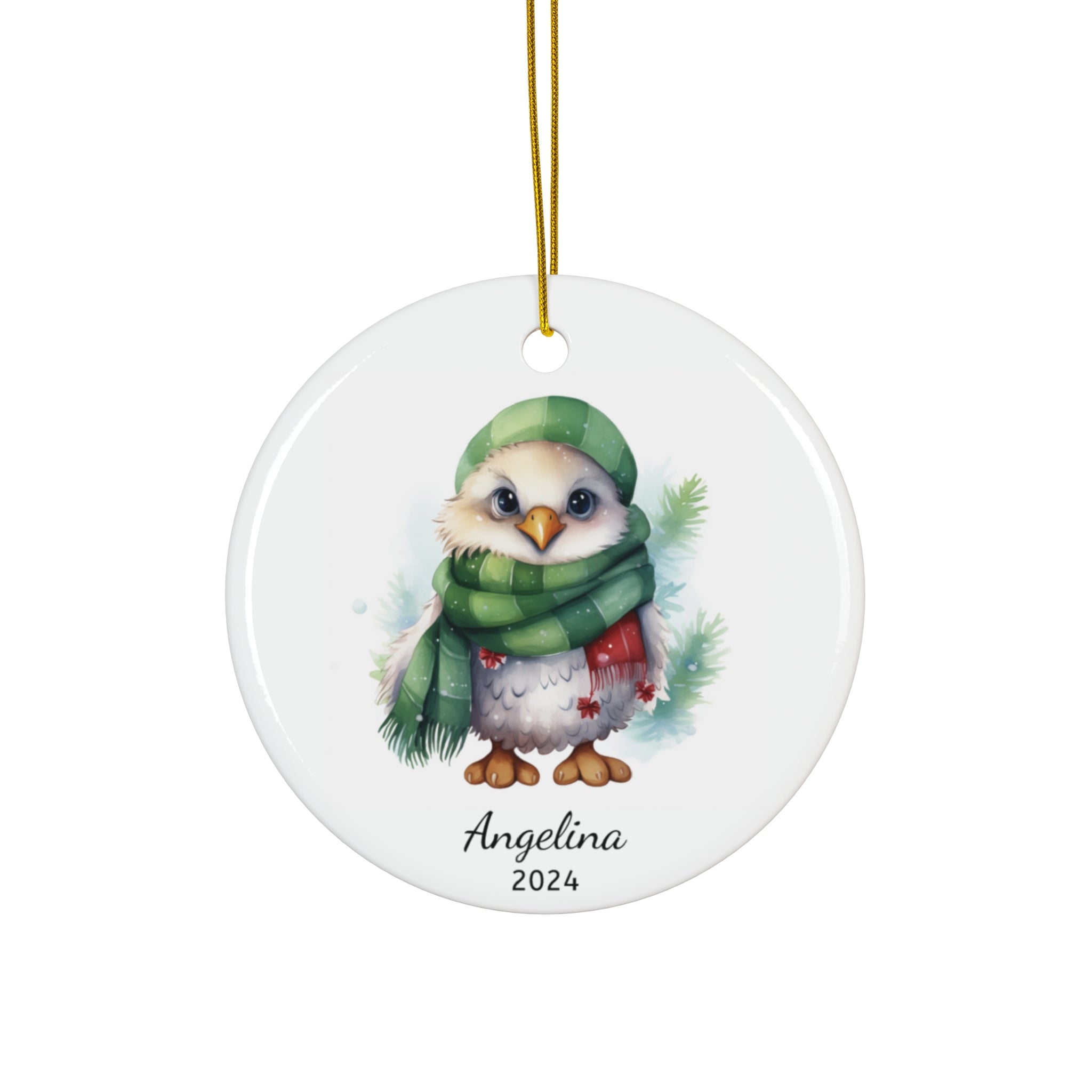 Personalized Eagle in a Green Beanie Ornament