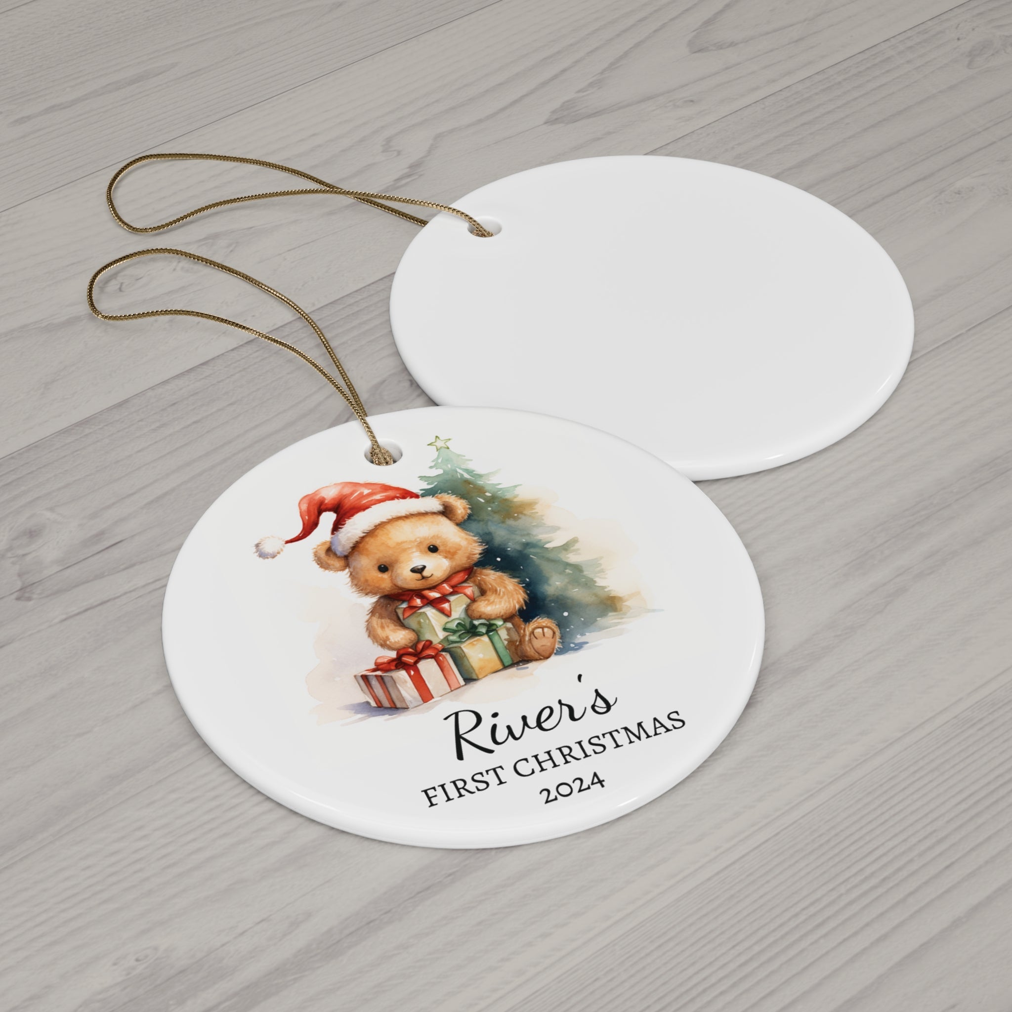 Personalized Christmas Bear with Presents Ornament