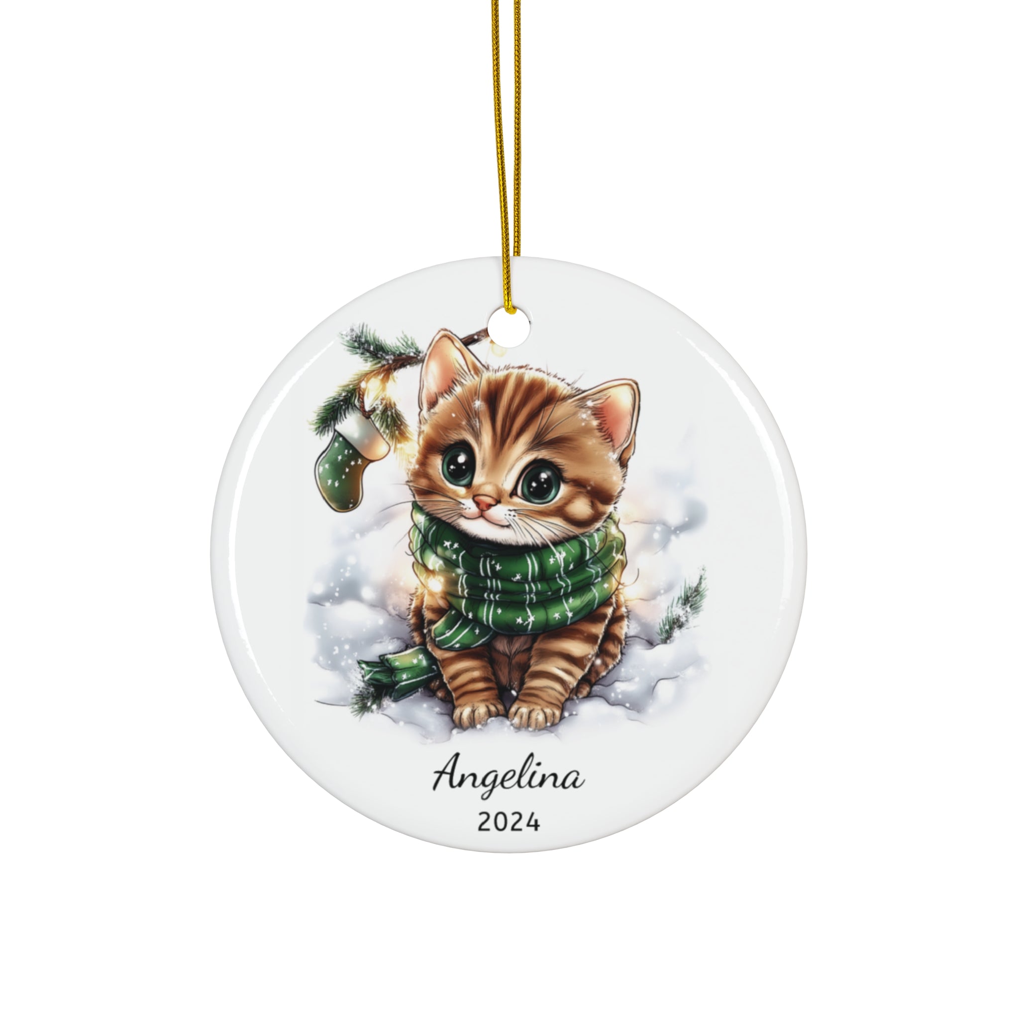 Personalized Kitten in a Green Scarf Ornament