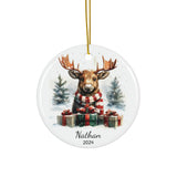 Personalized Moose with Red Striped Scarf Ornament