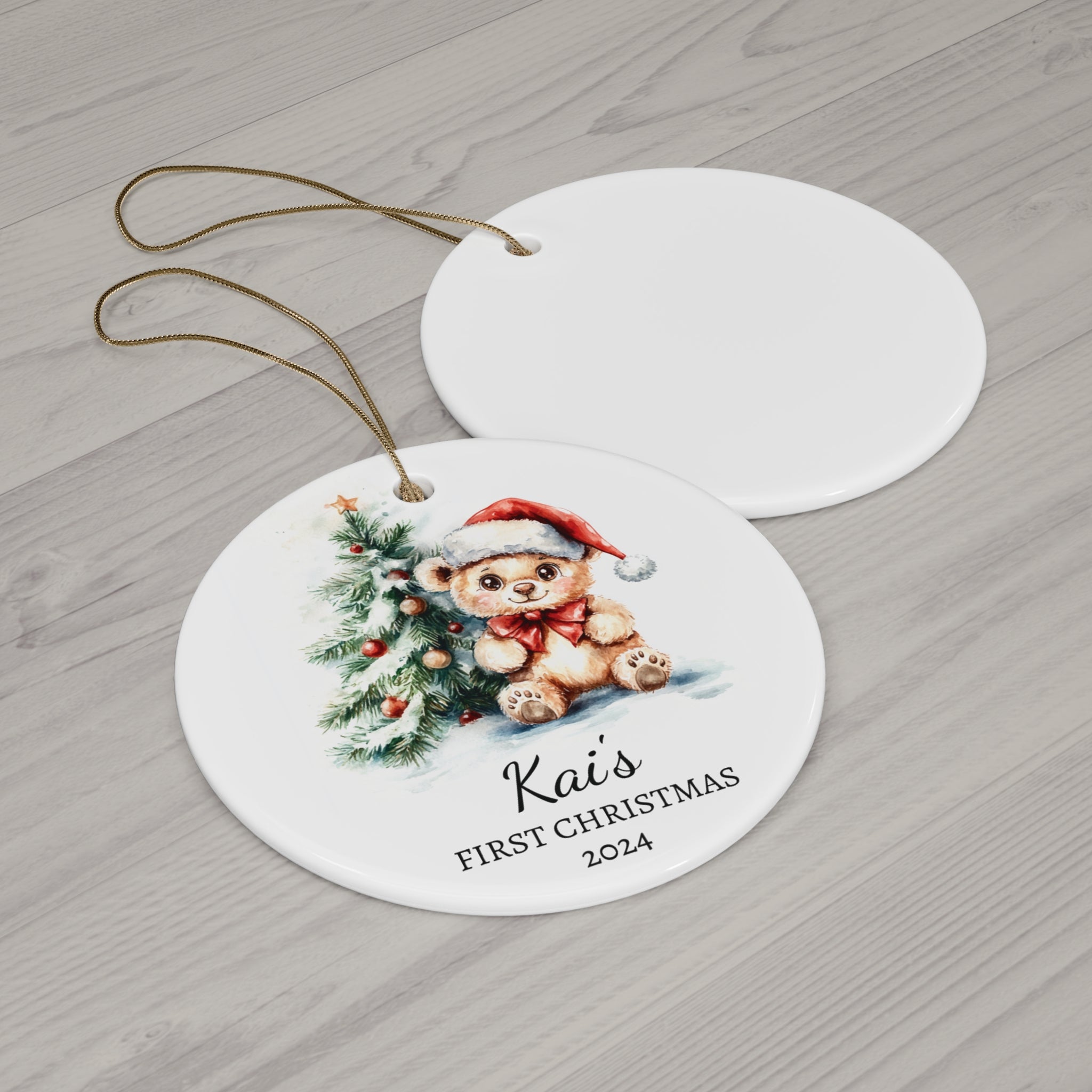 Personalized Sweet Bear with Holiday Tree Ornament