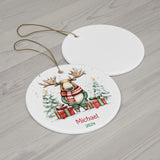 Personalized Snowy Moose with Red Scarf Ornament