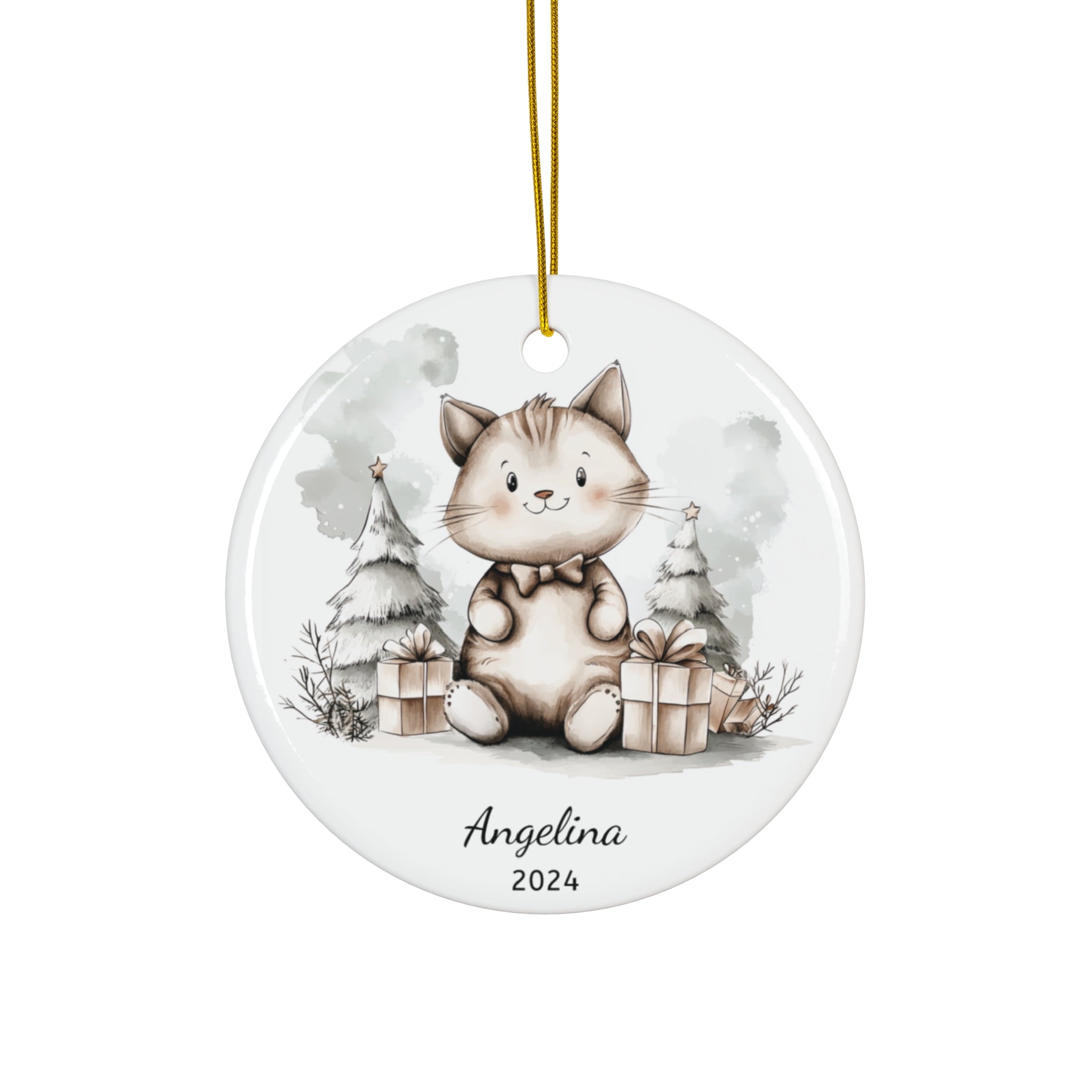 Personalized Bow Tie Christmas Cat Ornament