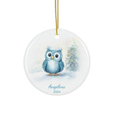 Personalized Snowy Winter Blue Owl Ornament