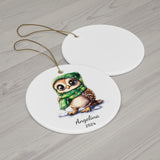 Personalized Owl with Green Hat & Scarf Ornament