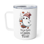 Cute Ghost Fall Autumn Insulated Mug With Lid, 10oz