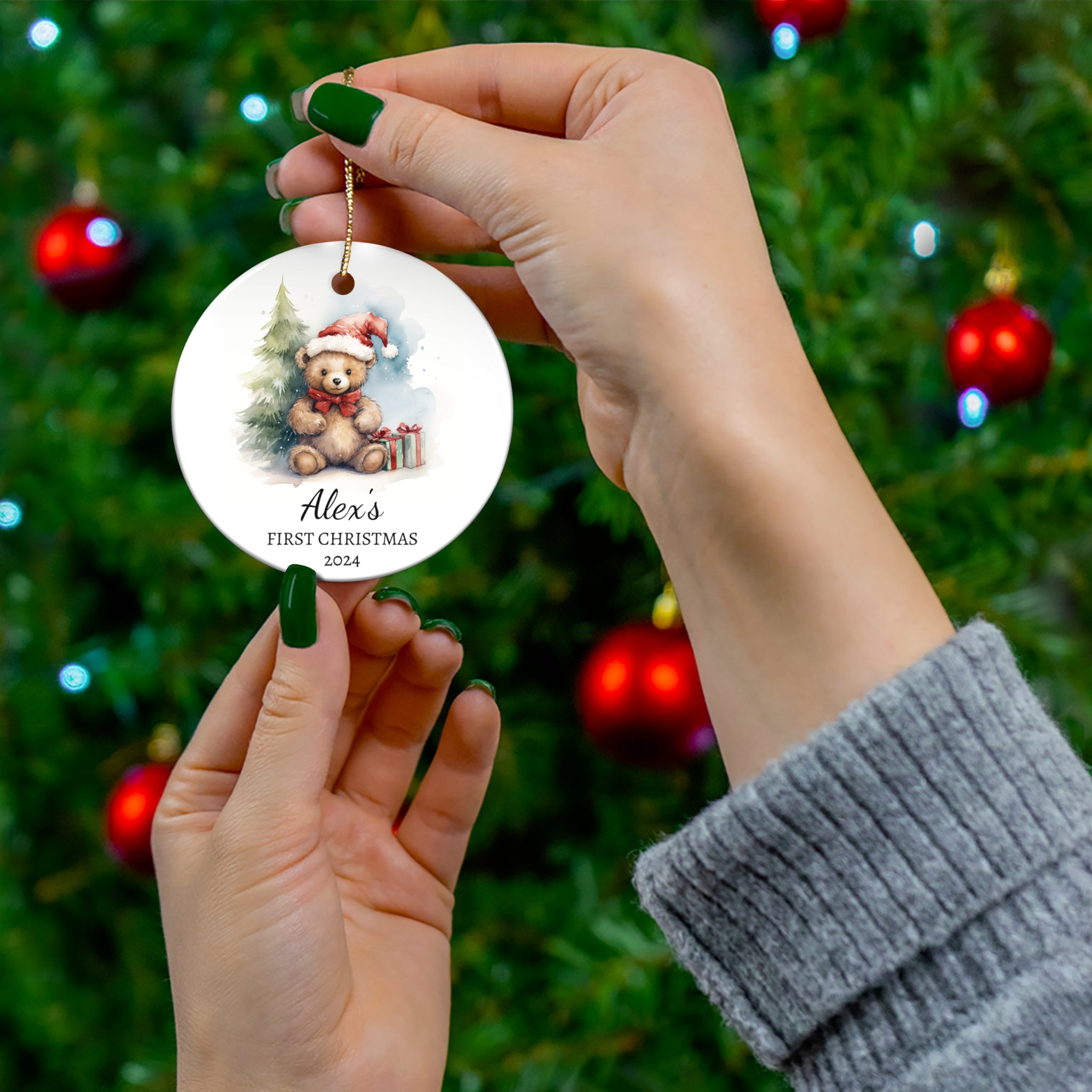 Personalized Cute Bear with Gifts Ornament