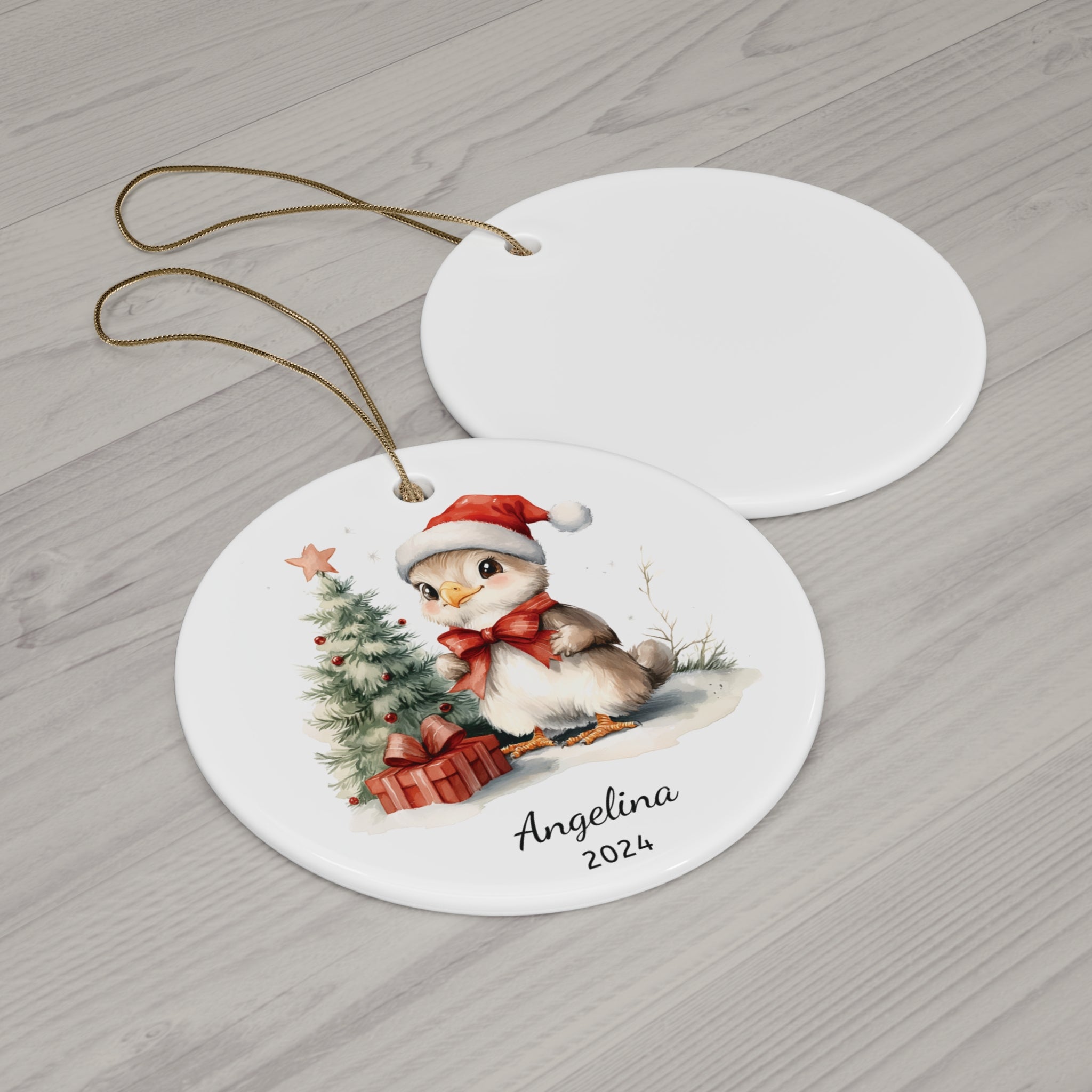 Personalized Holiday Eagle with Red Bow Ornament