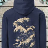 Large back print of a husky inside a breaking wave of snow