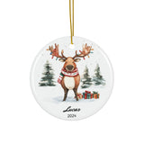 Personalized Whimsical Moose & Christmas Lights Ornament