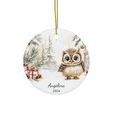 Personalized Snowy Forest Owl Holiday Ornament