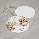 Personalized Snowy Forest Owl Holiday Ornament