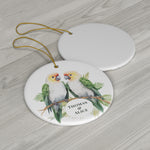 Personalized Green, White & Yellow Parrot Birds Ornament