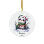 Personalized Festive Owl in Santa Hat Ornament