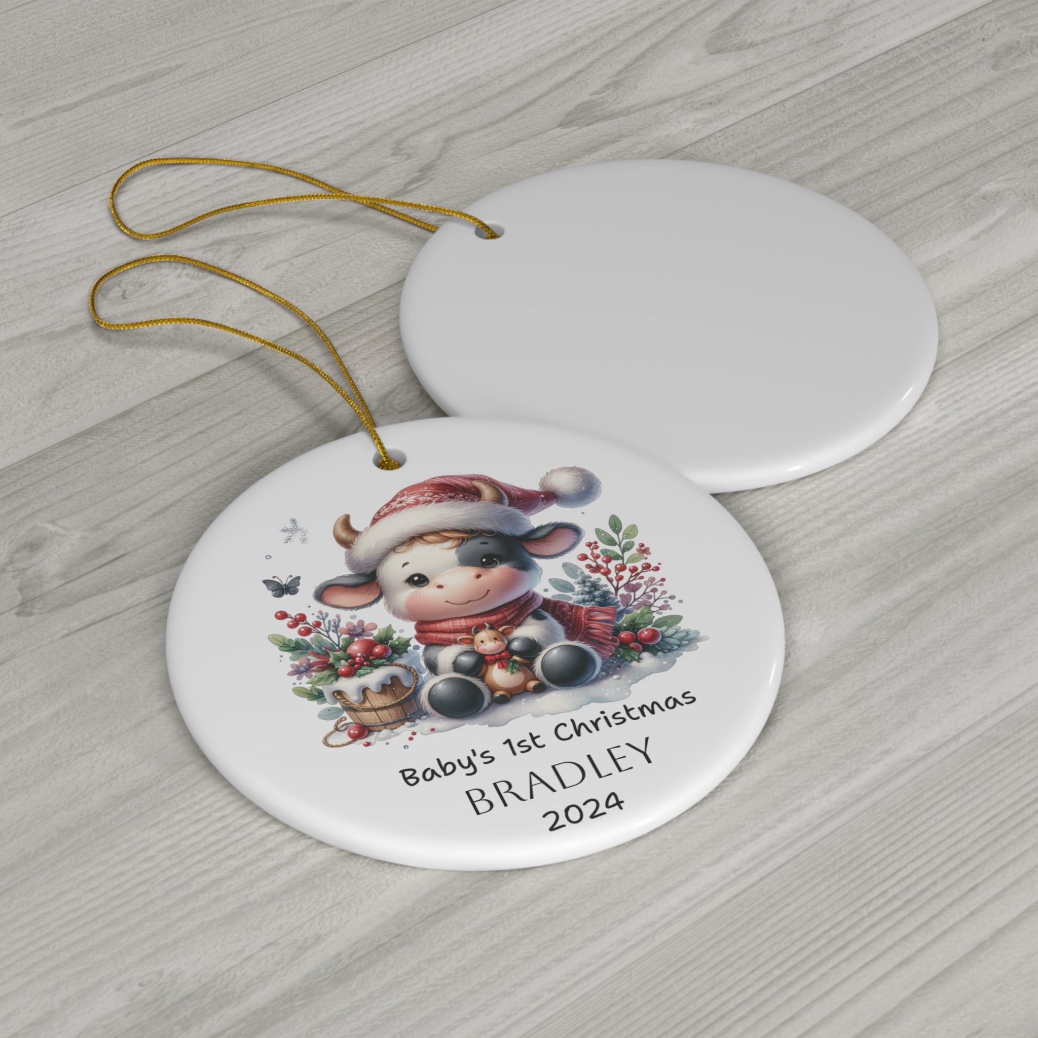 Personalized Baby's First Christmas Cow Ornament