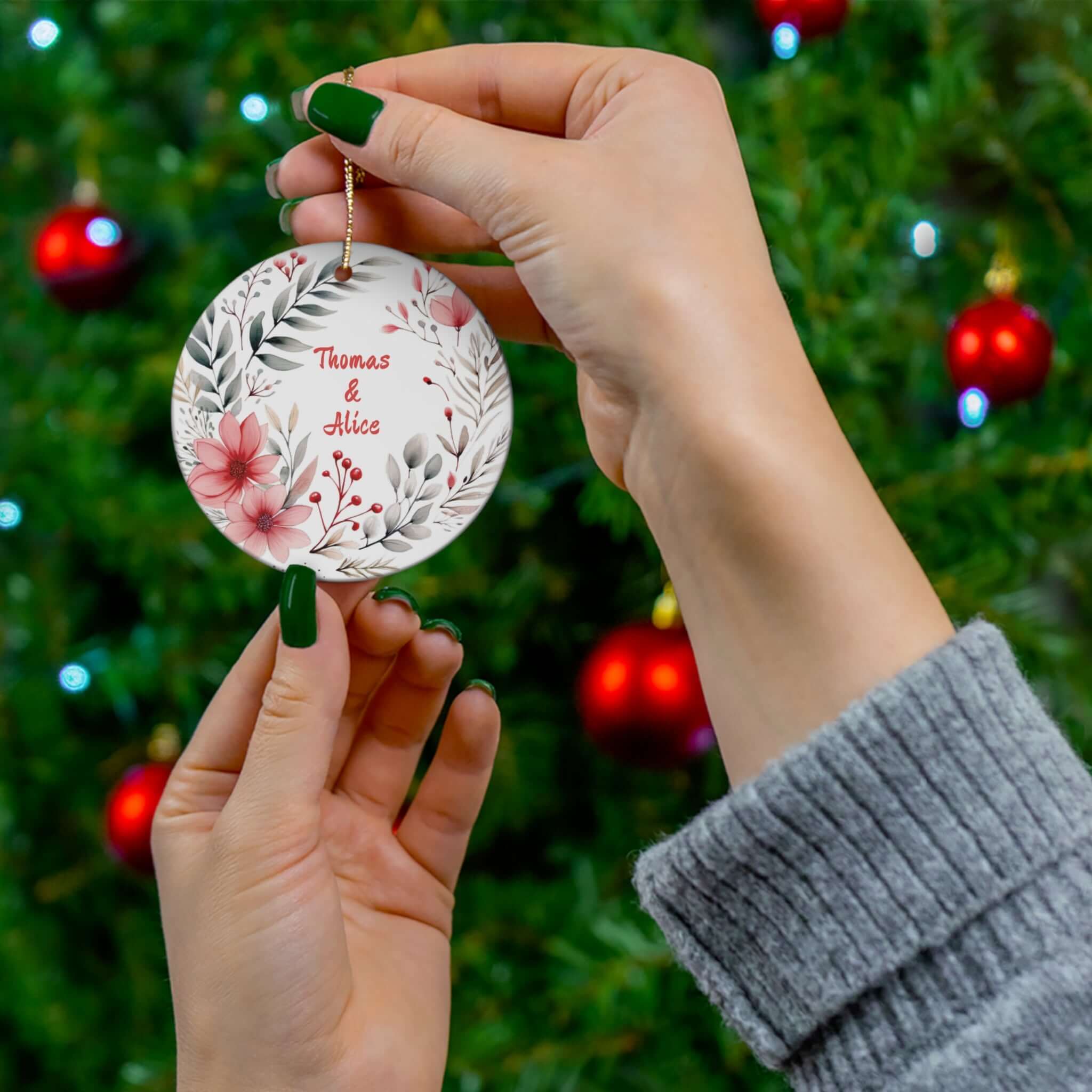 Personalized Pink Flowers & Floral Ornament
