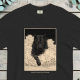 Black wolf pushing through deep snow inside a framed vintage plate