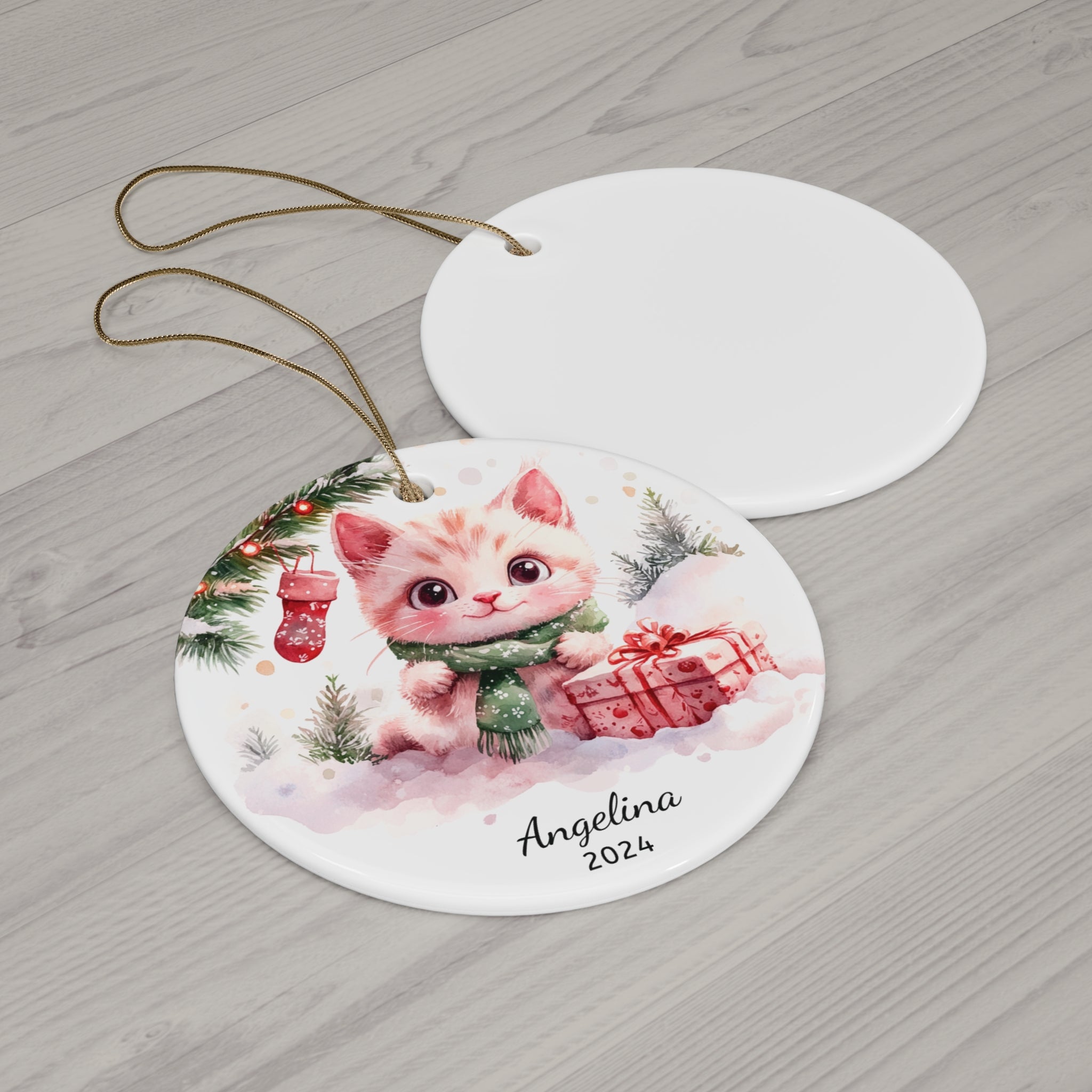 Personalized Snowy Christmas Kitten Ornament