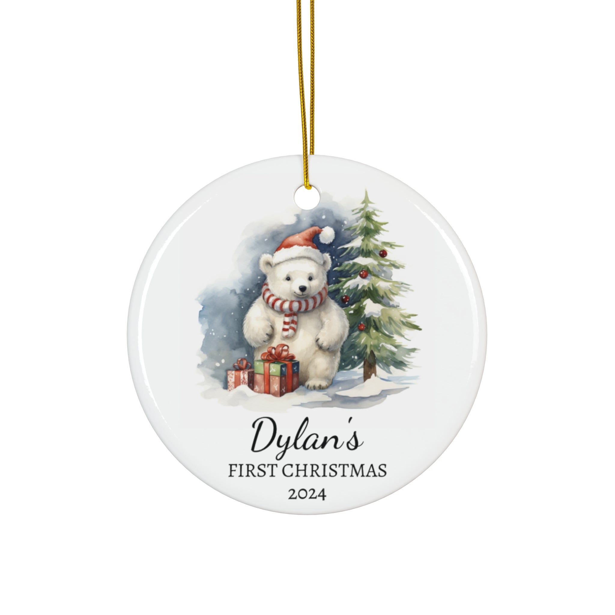 Personalized Snowy Polar Bear Holiday Keepsake Ornament