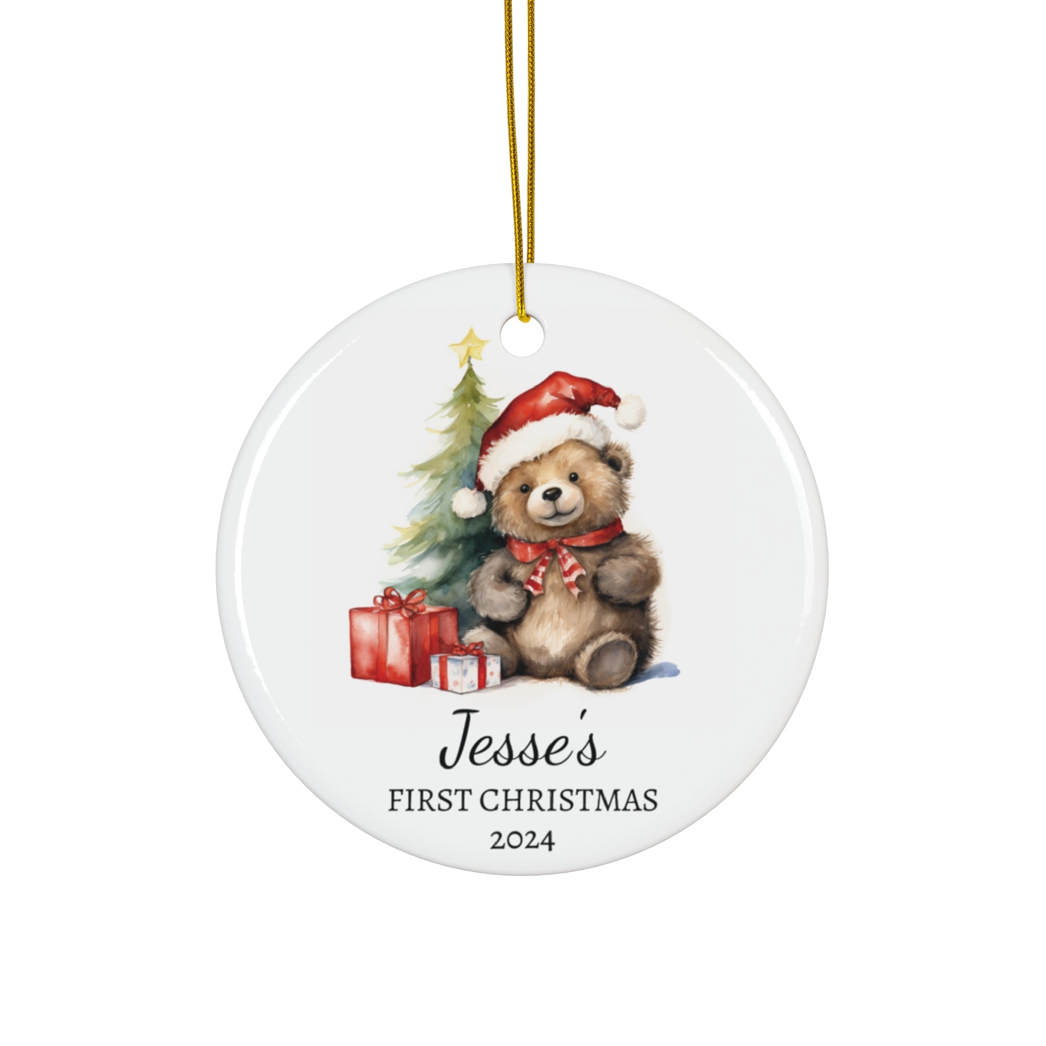 Personalized Whimsical Brown Bear Ornament