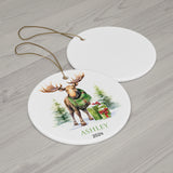 Personalized Rustic Moose Watercolor Ornament