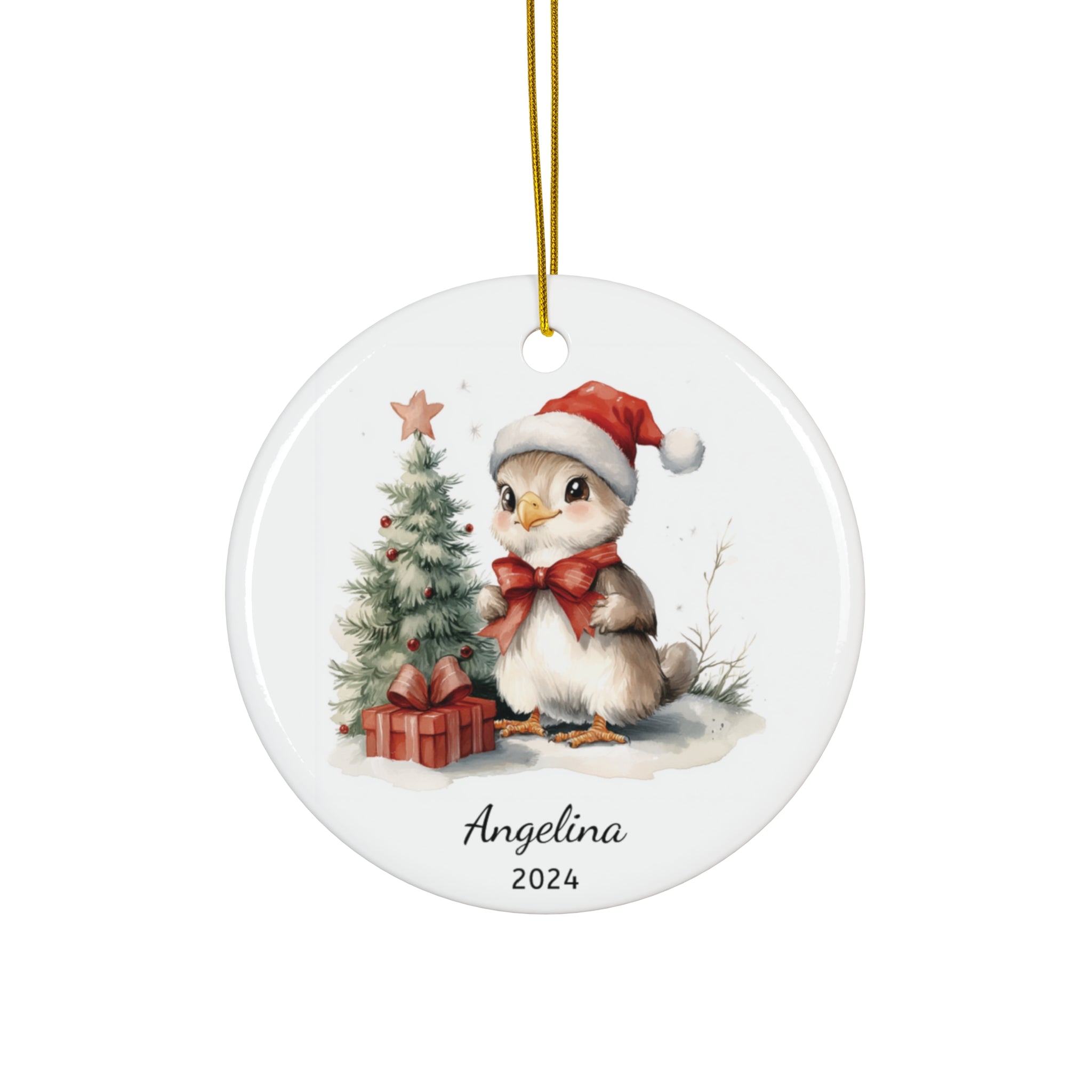 Personalized Holiday Eagle with Red Bow Ornament