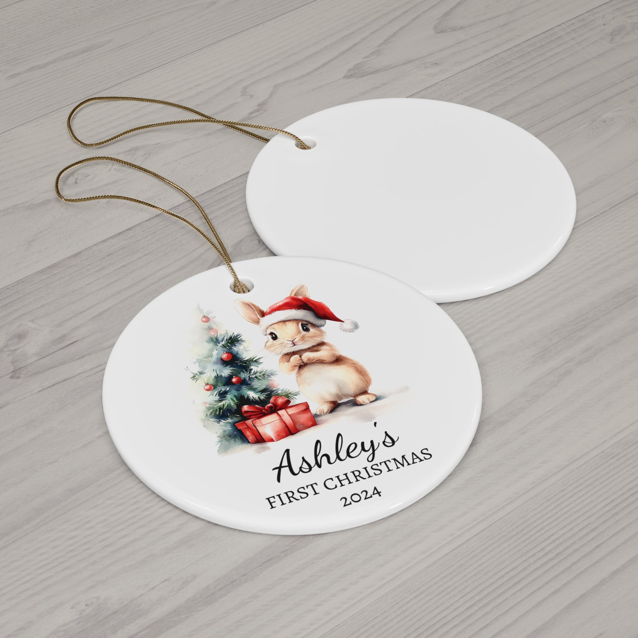 Personalized Adorable Bunny with Red Gift Ornament