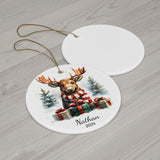 Personalized Moose with Red Striped Scarf Ornament