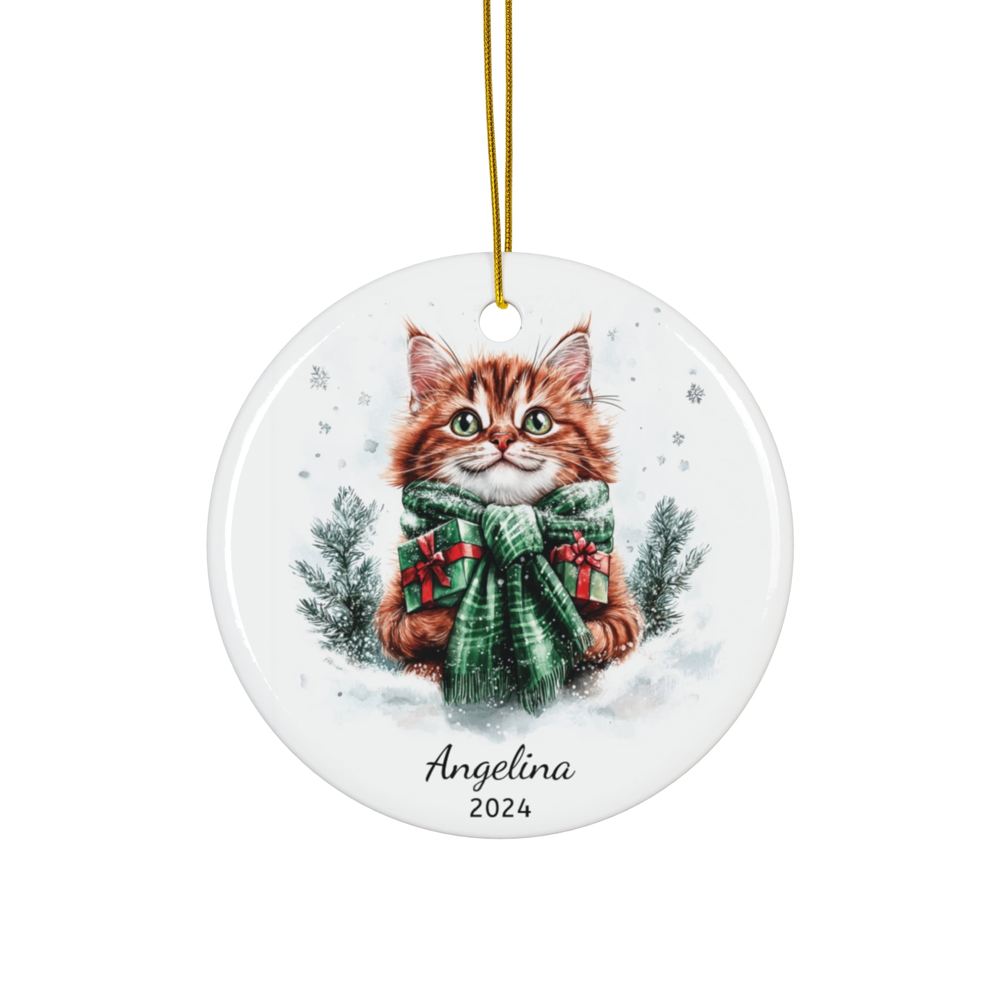 Personalized Ginger Cat Christmas Ornament