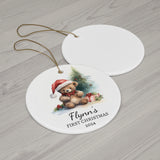 Personalized Holiday Bear with Holly Ornament