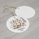 Personalized Rustic Owl Christmas Ornament