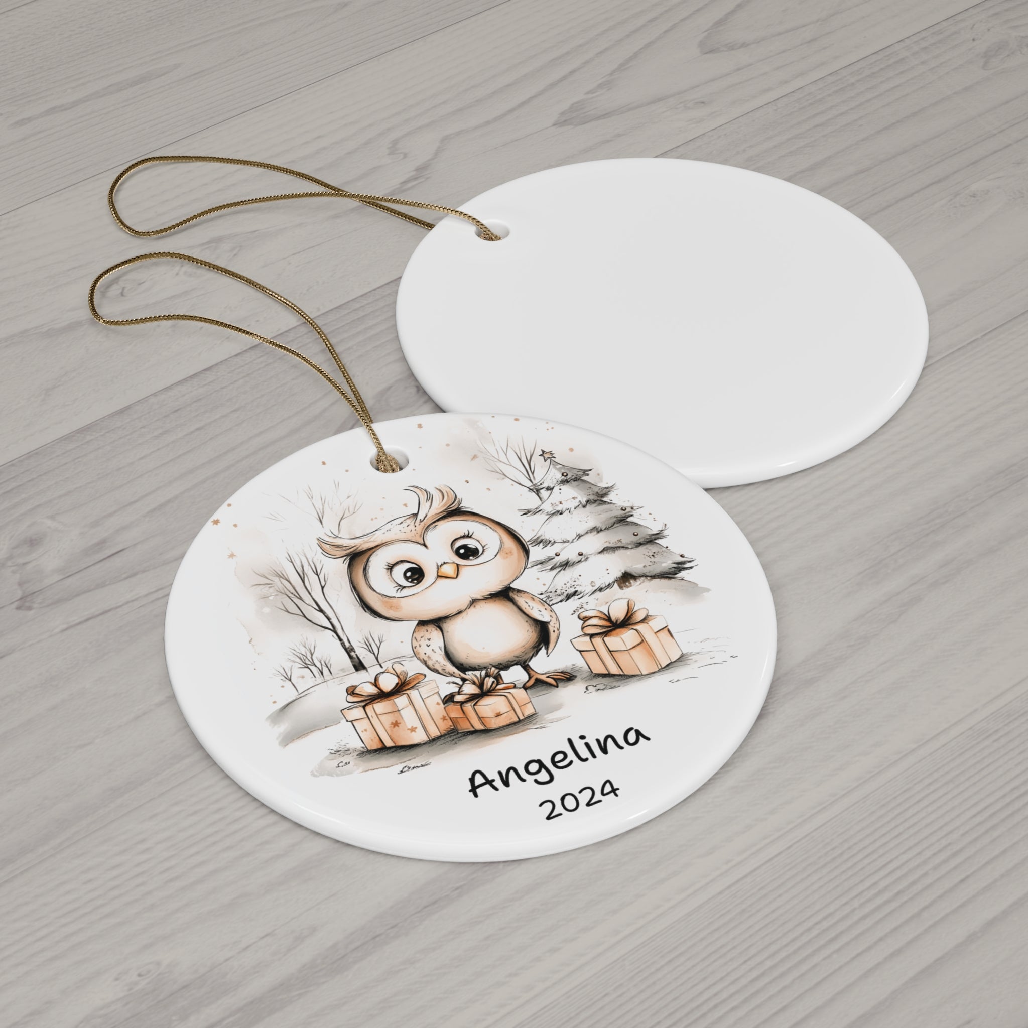 Personalized Rustic Owl Christmas Ornament